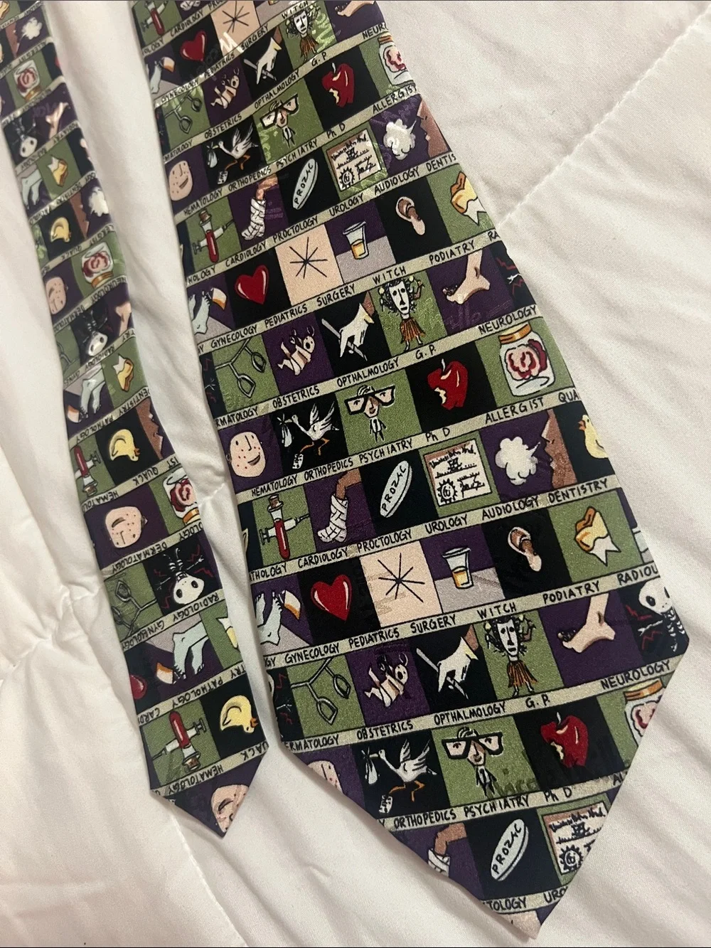 Nicole Miller Green Novelty Block-Pattern Tie w/ Pharmacist/Medical accents(#34)